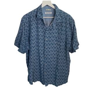 Tommy Bahama Palms Away Lenzing Viscose Blue Palm‎ Hawaiian Shirt M-071 Sz XL
